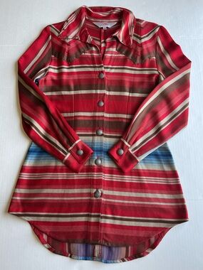 Roja women's Western Serape Stripe Long Sleeve Button Bamboo Wool Tunic Shirt M